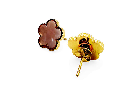  Golden stainless steel white clover earrings