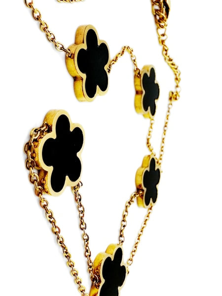 Golden colored stainless steel 5 black clovers necklace